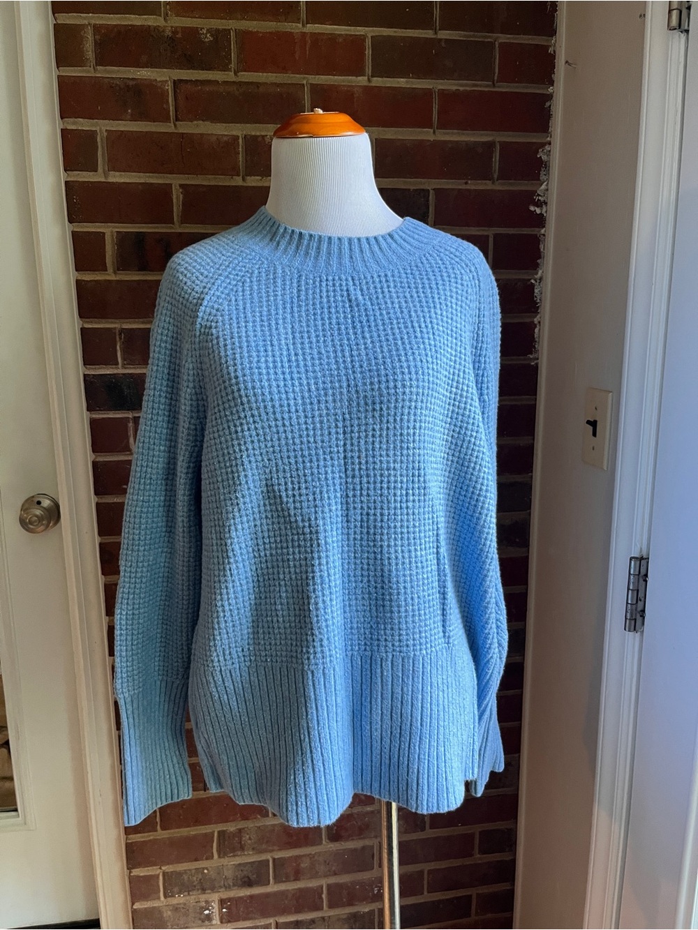 L.L. Bean Light Blue Waffle-Knit Crewneck Sweater
